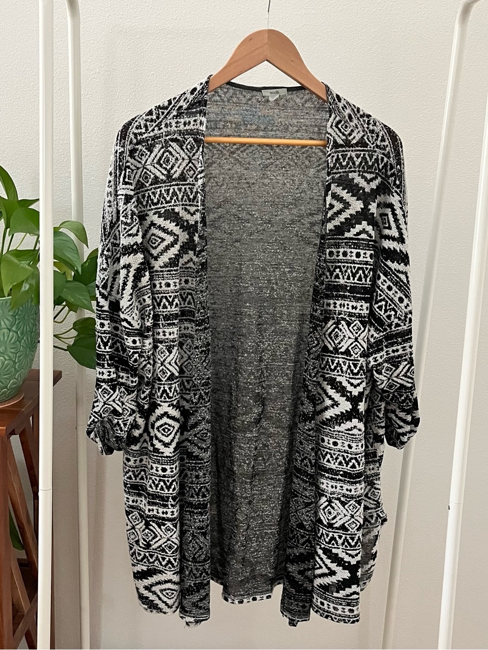 Ecote Black & White Cardigan Sweater, Size L